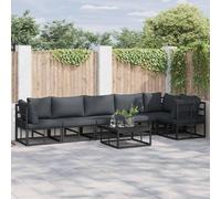 Garden Sofa Set 6-Seater Black Aluminium Powder-Coated Modern Outdoor Cushioned