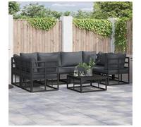 Garden Sofa Set 6-Seater Black Aluminium Powder-Coated Outdoor Corner Seat Set