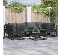 Garden Sofa Set 6-Seater Black Aluminium Powder-Coated Weather-Resistant Patio