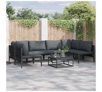 Garden Sofa Set 6-Seater Black Steel Powder-Coated Breathable Cushions Quick-Dry