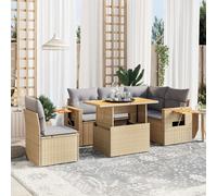 Garden Sofa Set 6pc Beige/Grey 55x62x69cm PE Rattan Acacia Wood with Cushions
