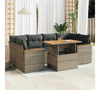 Garden sofa set 6pc Grey PE rattan Acacia wood Table Cushions Corner 55x62x69cm