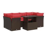 Garden Sofa Set 7 Piece with Cushions Outdoor Sofa Poly Rattan Acacia vidaXL