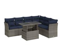 Garden Sofa Set 7 Piece with Cushions Outdoor Sofa Poly Rattan Acacia vidaXL