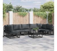 Garden Sofa Set 7-Seater Black Aluminium Powdercoat Cushioned Corner Adjustable