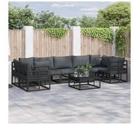 Garden Sofa Set 7 Seater Black Powder-Coated Aluminium Corner Outdoor Cushioned