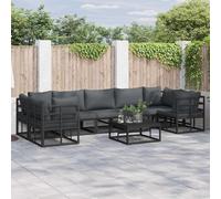 Garden Sofa Set 7-Seater Black Powder-Coated Aluminium with Removable Cushions.