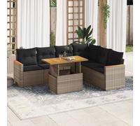 Garden Sofa Set 7pc Grey PE Rattan & Acacia Wood Table Cushions 62x62x69cm Cozy