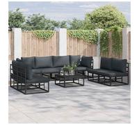 Garden Sofa Set 8-Seater Black Powder-Coated Aluminium with Cushions Outdoor