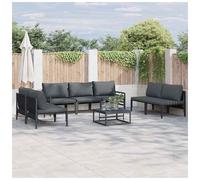 Garden Sofa Set 8-Seater Black Steel Powder-Coated Frame Anthracite Cushions XL
