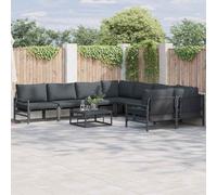Garden Sofa Set 8pc Anthracite Steel Weathered Removable Cushions Patio Modular