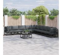 Garden Sofa Set 9-Seater Black Aluminium Powder-Coated Modular with Cushions 9pc