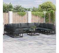 Garden Sofa Set 9-Seater Black Aluminium Powder-Coated Weatherproof Cushions Zip