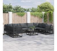 Garden Sofa Set 9-Seater Black Powder-Coated Aluminium Frame with Cushions Incl.