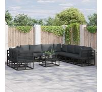 Garden Sofa Set 9-Seater Black Powder-Coated Aluminium with Cushions - Outdoor