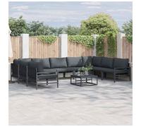 vidaXL Garden Sofa Set with Cushion 10 pcs Black Steel, Black