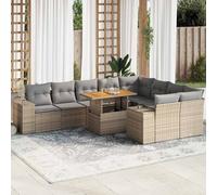 Garden Sofa Set Beige/Grey PE Rattan & Acacia 55x62x69cm Modular Storage Cushion