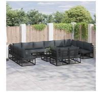 Garden Sofa Set Black Aluminium 12-Seater Powder-Coated Outdoor with Cushions.