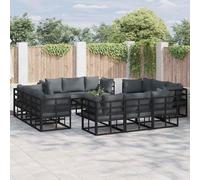 Garden Sofa Set Black Metal 12-Seater Corner Modular Outdoor Seating w/ Cushions
