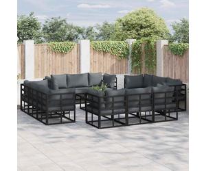 Garden Sofa Set Black Metal 12-Seater Corner Modular Outdoor Seating w/ Cushions
