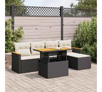 Garden sofa set Black PE rattan & acacia 55x62x69cm modular outdoor 6-piece set