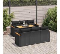 Garden sofa set Black PE rattan Acacia 7pc 55x62x69cm Modular cushions storage &