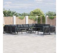 Garden Sofa Set Black Steel 13pc Powder-Coated Corner 80x80cm Seating12 Cushions