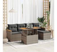 Garden Sofa Set Grey PE Rattan & Acacia Wood 55x62x69cm Modular 6-Piece Set Plus