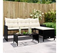 Garden Sofa Set L-Shaped 170x120x72.5cm Black PE Rattan with Cream Cushions incl