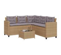 Garden Sofa Set L-Shaped 175x175x75cm Beige Grey PE Rattan Steel Glass Premium