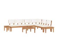 Garden Sofa Set 5-Seater Brown & Cream Poly Rattan Teak Frame Outdoor with Table