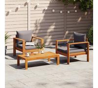 Garden sofa set Solid acacia wood 3pc set, Dark grey cushions, Table 100x50x27cm