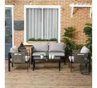 Outsunny 4 Piece Garden Sofa Set W/ Tempered Glass Coffee Table In Light Grey Light Grey
