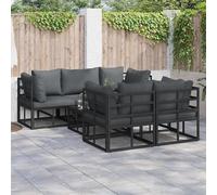 vidaXL Garden Sofa Set with Cushion 6 pcs Black Steel, Black
