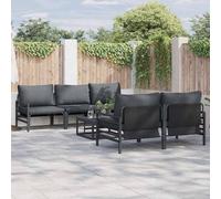vidaXL Garden Sofa Set with Cushion 6 pcs Black Steel, Black