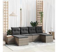 Garden Sofa Set With Cushion 6 Pcs Grey Poly Rattan