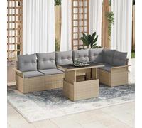 Garden Sofa Set With Cushion 7 Pcs Beige Poly Rattan