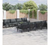 vidaXL Garden Sofa Set with Cushion 9 pcs Black Steel, Black