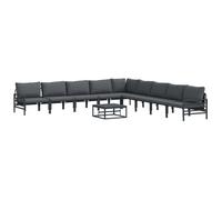 vidaXL Garden Sofa Set with Cushion 10 pcs Black Steel, Black