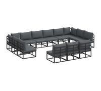 Garden Sofa Set with Cushion with Pillow Black Aluminium Outdoor Couch vidaXL