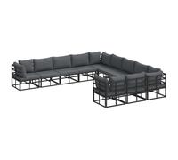 vidaXL Garden Sofa Set with Cushion 11 pcs Black Aluminium, Black