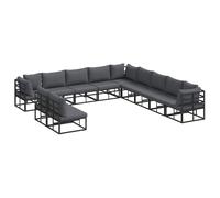 vidaXL Garden Sofa Set with Cushion 11 pcs Black Aluminium, Black