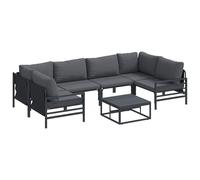 vidaXL Garden Sofa Set with Cushion 7 pcs Black Steel, Black