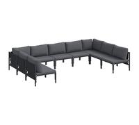 vidaXL Garden Sofa Set with Cushion 9 pcs Black Steel, Black