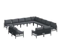 vidaXL Garden Sofa Set with Cushion 14 pcs Black Steel, Black