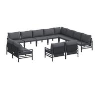 vidaXL Garden Sofa Set with Cushion 12 pcs Black Steel, Black