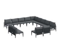 vidaXL Garden Sofa Set with Cushion 14 pcs Black Steel, Black