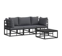Outdoor Furniture Set 4 Piece Garden Corner Sofa Black Metal Patio Lounge LED 71