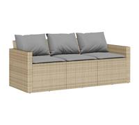 vidaXL Garden Sofa with Cushions 3-Seater Outdoor Sofa Couch Beige Poly Rattan