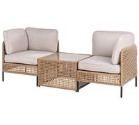 Beliani Garden Sofa With Table 2 Seater Omegana Pe Rattan Light Beige